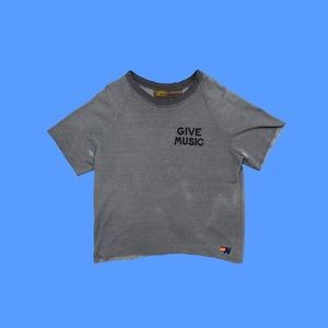 Aviator Nation Rare Give Music Cropped Cut Sleeve Crewneck Shirt